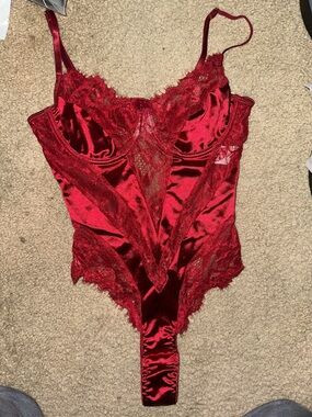 Women's Red Satin & Lace Bodysuit